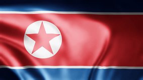 North Korea flag waving animation 4k. seamless loop animation flag video waving in wind
