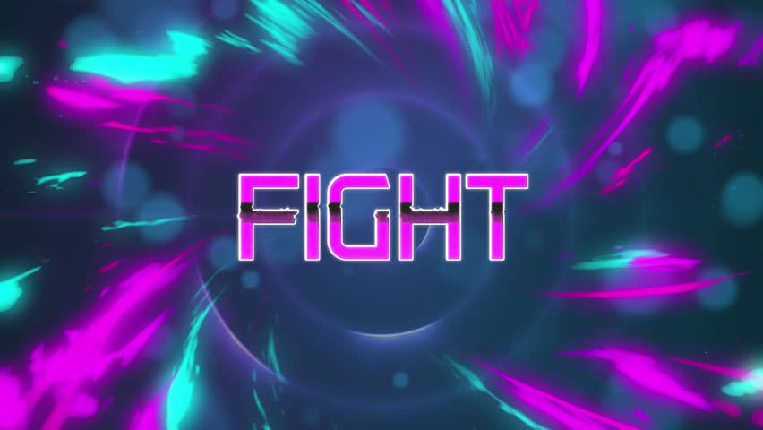 Animation of fight text banner and digital waves against blue spots and spinning circular shapes. Video game and entertainment technology concept - Powered by Shutterstock - Get 15% off with code: PIKWIZARD15