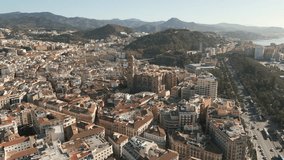 Establishing video of Malaga, a vibrant coastal Mediterranean city in Andalusia region in south Spain.