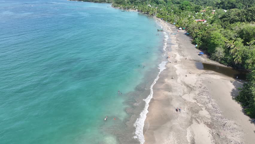 Lush tropical Caribbean Coast of Limon in Costa Rica -aerial views of Cocles, Punta Uva, Playa Chiquita and Manzanillo