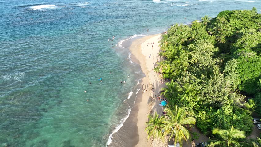 Lush tropical Caribbean Coast of Limon in Costa Rica -aerial views of Cocles, Punta Uva, Playa Chiquita and Manzanillo