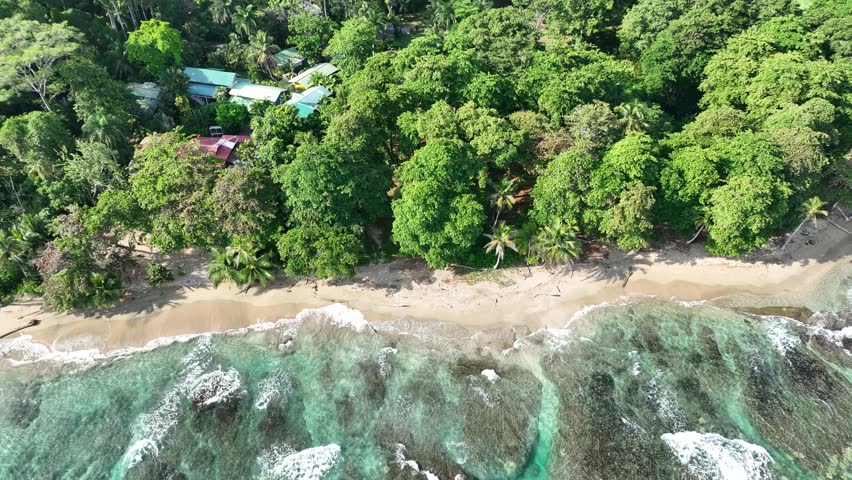 Lush tropical Caribbean Coast of Limon in Costa Rica -aerial views of Cocles, Punta Uva, Playa Chiquita and Manzanillo