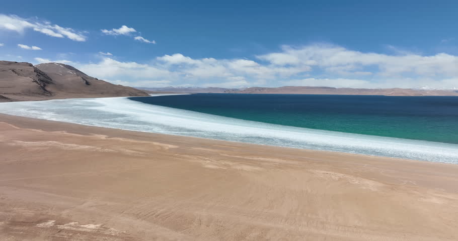 Aerial footage of beautiful lake in Tibet,China