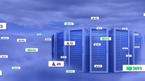 Animation of social media icons against computer servers in the sky. Social media networking and cloud data storage technology concept - Powered by Shutterstock - Get 15% off with code: PIKWIZARD15