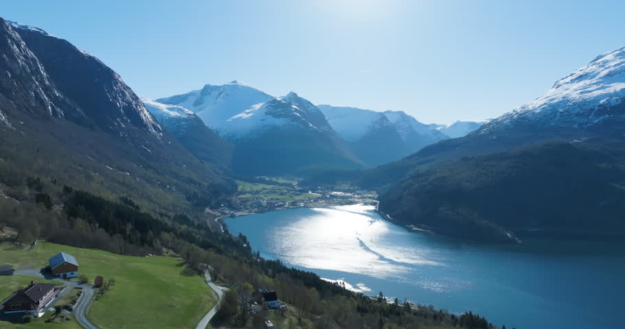Innvikfjorden and Loen village, Norway Royalty-Free Stock Footage #1110224291