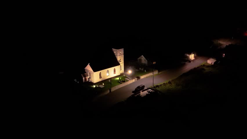 Aerial view the church of Ireland by Portnoo in County Donegal, Ireland.