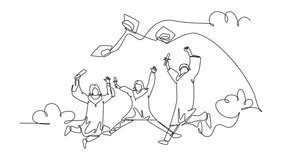Animated self drawing continuous line draw group of young smart happy graduate male and female college student jumping and wear graduation gown. Education celebration. Full length one line animation - Powered by Shutterstock - Get 15% off with code: PIKWIZARD15