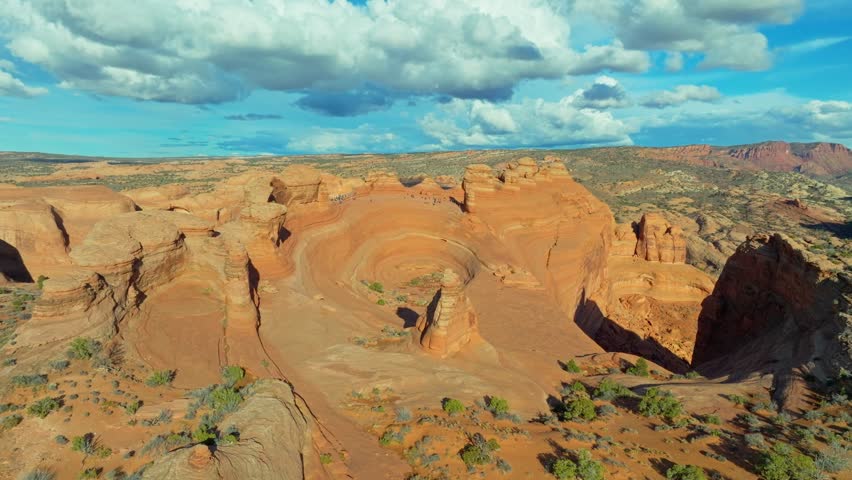 Natural Wonder Landscape At The Arches National Park In Utah, United States. Aerial Shot