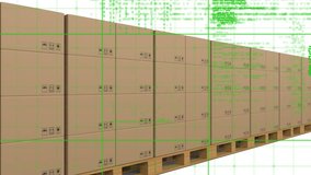 Animation of computer language and cardboard boxes on wooden planks against white background. Digital composite, multiple exposure, coding, programming language and distribution concept. - Powered by Shutterstock - Get 15% off with code: PIKWIZARD15