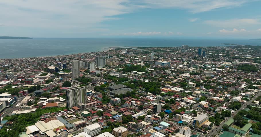 Aerial drone shot of Largest City of the Philippines. Davao City. Mindanao, Philippines.