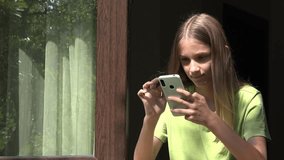 Child Playing on Smartphone Window, Kid Browsing Internet on, Bored Girl Using Smart Phone, Isolated Teenager Talking with Family