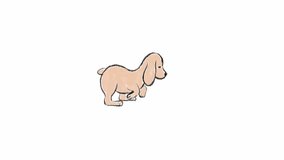 Animation 2d of a running dog. looped animation. Cute cocker spaniel with big ears. Funny domestic puppy. Cartoon illustration hand drawn. Video footage of motion with a white background