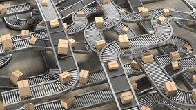 Cardboard boxes on conveyor belts in warehouse. Storage and delivery concept. 3d animation - Powered by Shutterstock - Get 15% off with code: PIKWIZARD15