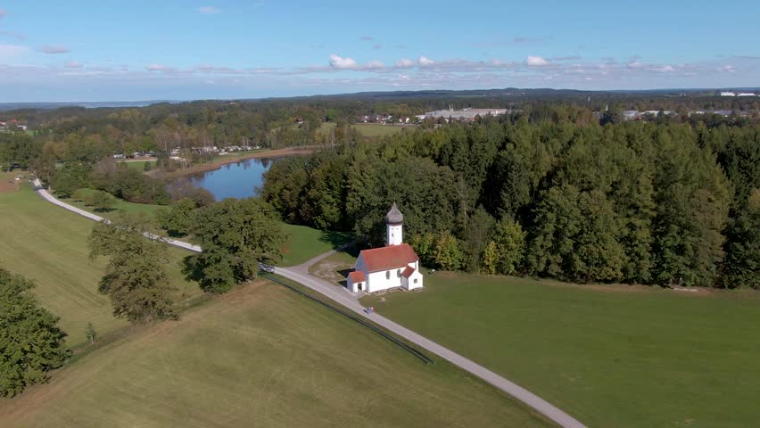 Aerial view of Hubkapelle near Penzberg