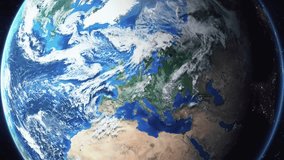 Earth zoom in from space and focus on Grenada, Mississippi, USA. 3D Animation. Video footage. Background for travel intro.
