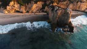 Aerial Malibu Beach El Matador State Park Ocean Shoreline Waves Crashing On Shore Drone