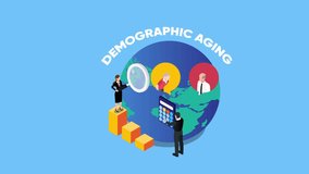 Male and female characters studying demographic aging together 3d isometric cartoon animation in 4K UHD 3840x2160 - Powered by Shutterstock - Get 15% off with code: PIKWIZARD15
