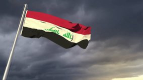 Iraq flag waving on heavy sundown clouds at hurricane forecast background - Powered by Shutterstock - Get 15% off with code: PIKWIZARD15
