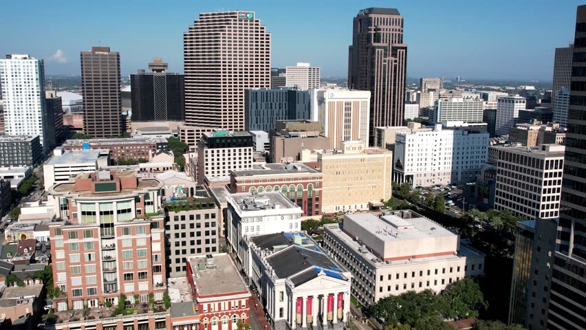 A breathtaking panoramic view of the New Orleans skyline seen from above