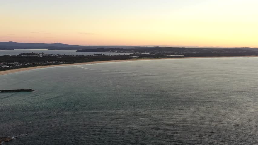 Swansea head at the entrance of Lake Macquarie to Pacific ocean – aerial 4k panorama.
 Royalty-Free Stock Footage #1110268711