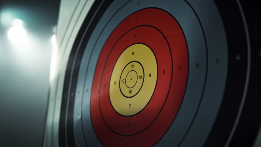 Slow Motion of an Arrow Hitting a Target. Close Up on an Arrow Hitting the Bullseye on a Colorful Board. Talented Athlete Practising for a Championship. Aesthetic Static Footage Royalty-Free Stock Footage #1110269861