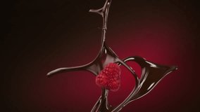 Chocolate and fresh raspberry splashing and falling in slow motion. Red gradient in background. - Powered by Shutterstock - Get 15% off with code: PIKWIZARD15