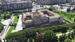 drone video aljaferia palace, Palacio de la Aljafería Zaragoza spain europe