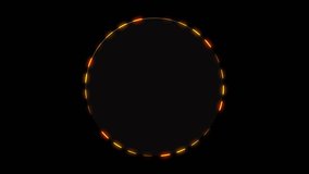 Neon light dotted circle frame rotating animation on black background