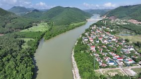Beautiful villages on the river embarkments. Quang Binh, Quang Tri provinces of Vietnam.