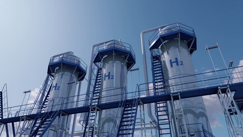 Hydrogen storage tanks (H2). Clean and eco-friendly hydrogen energy. 3d render. Royalty-Free Stock Footage #1110321741