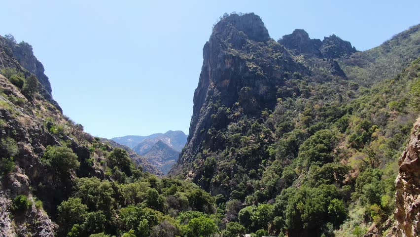 Aerial back to front shot of Sierra NEvada mountain at Kings Canyon