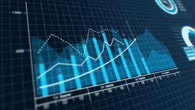 Financial Charts and Graphs on Digital Display Close-up. Abstract Stock Market Business Information Analysis on Moving Screen. Growing Diagram Blue Bars on Grid Background Concept 3d Animation 4k. - Powered by Shutterstock - Get 15% off with code: PIKWIZARD15