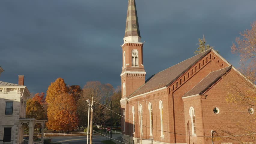 Aerial Church New England Poltney Vt Vermont Dynamic Dramatic Lighting Drone America Religion Landscape East Coastv