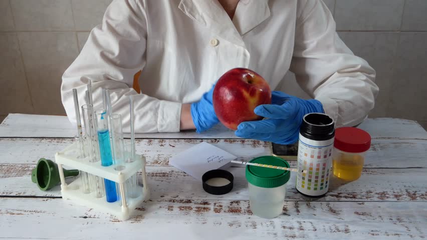 Medical laboratory assistant taking test tube with liquids, test with urine, Scientist doctor looking at sample in test tube. Laboratory analysis. Closeup