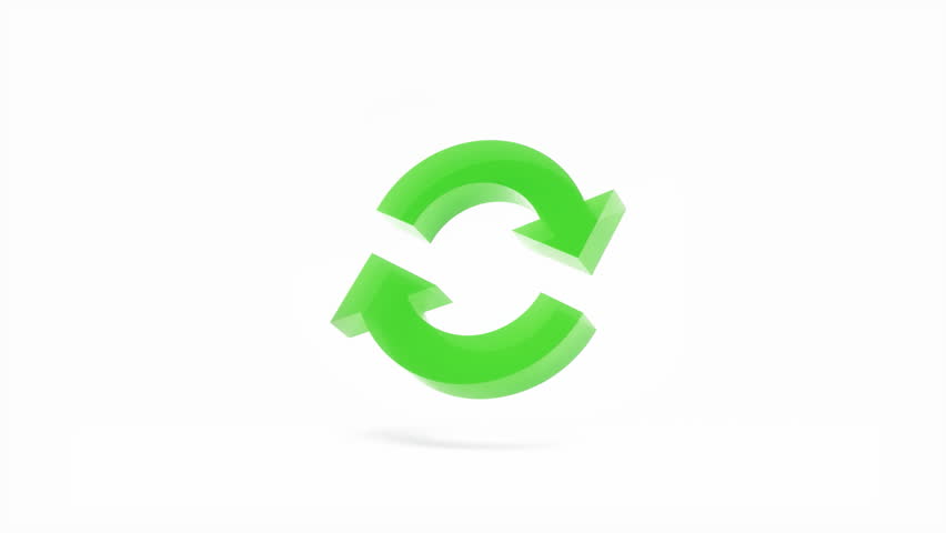 Two Green Arrows Icon. Eco Recycle or Update Symbol. Refresh Sign. Seamles looping. 3d render.