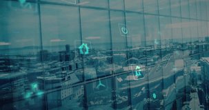 Animation of financial data processing over cityscape. Global business, finances, computing and data processing concept digitally generated video. - Powered by Shutterstock - Get 15% off with code: PIKWIZARD15