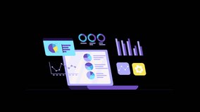 Animation of laptop and graphics, Financial diagram and charts. Alpha channel. Web development, programming concept. Abstract graphs and diagrams for business  on screen. Internet page, web interface - Powered by Shutterstock - Get 15% off with code: PIKWIZARD15