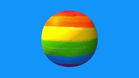 Rainbow flag planet spinning on blue background
