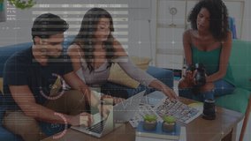 Animation of stock market data processing against group of diverse colleagues discussing at office. Global economy and business data technology concept - Powered by Shutterstock - Get 15% off with code: PIKWIZARD15