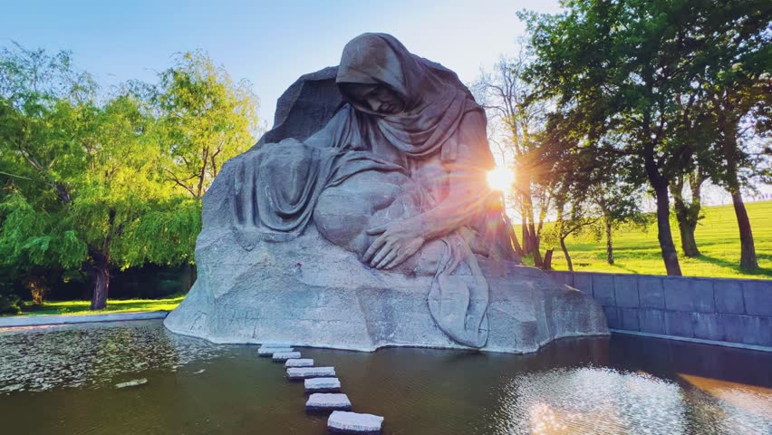 Sculpture "Mother's Sorrow" in Volgograd. An element of the ensemble in front of the monument "Motherland calls!". Russia 2023