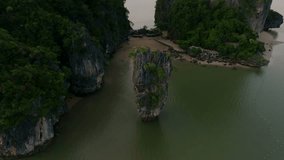 Aerial video footage of Khao Tapu, located in the waters off the southwestern tip of Phang Nga National Park, is a popular tourist destination in Phang Nga.
