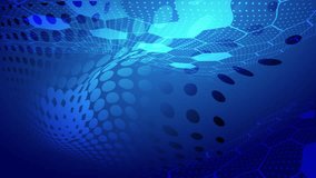 Abstract creative motion wavy circle pattern and hexagon honeycomb pattern on glowing gradient blue background. Video animation Ultra HD 4k footage.