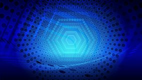 Abstract creative motion hexagon with circle pattern on gradient blue background. Video animation Ultra HD 4k footage.