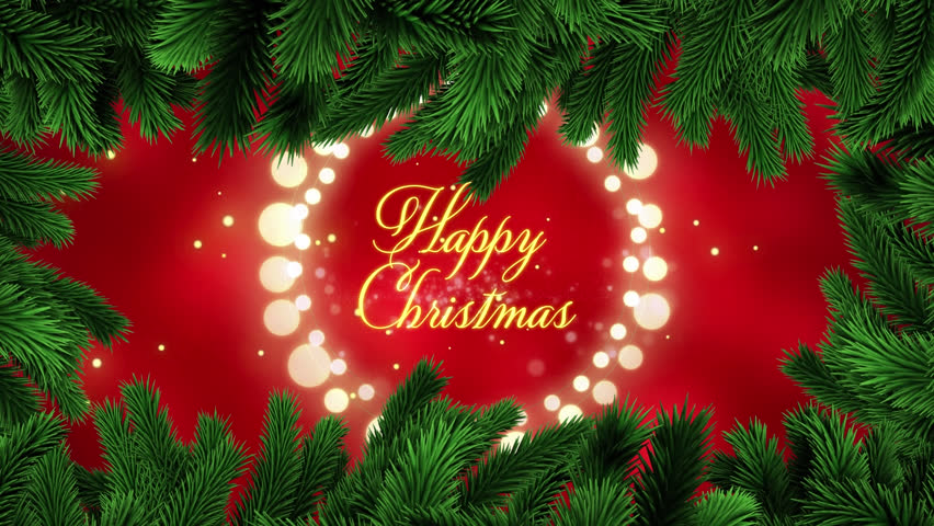 Animation of happy holidays text and fairy lights, fir tree branches over snow falling background. Christmas, tradition and celebration concept digitally generated video.