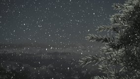 Animation of christmas tree over snow falling background. Christmas, tradition and celebration concept digitally generated video.