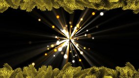Animation of christmas tree branch and fireworks over snow falling background. Christmas, tradition and celebration concept digitally generated video.