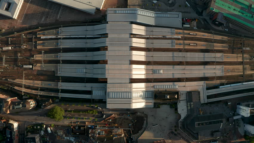 Top down aerial shot over Reading Train station