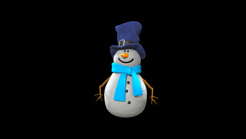 3d Animated Carrot Nosed Snowman With Blue Scarf Swayed By Wind Blowing Off His Long Blue Hat In Transparent Background. Royalty-Free Stock Footage #1110370697