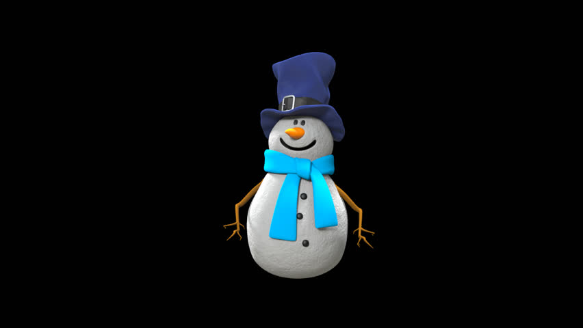Cartoon Carrot Nosed Snowman With Blue Scarf And Long Hat Turns Right And Push Invisible Object In Transparent Background. Royalty-Free Stock Footage #1110370705
