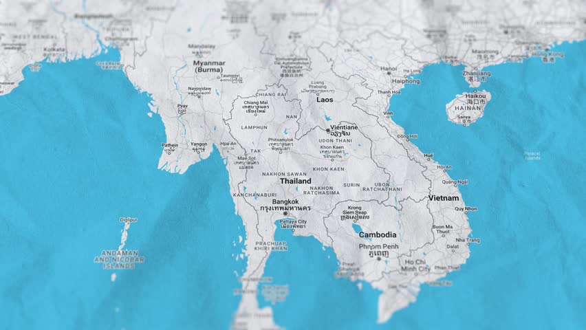 Burma, Thailand, Cambodia, Laos, Vietnam, Paper Travel Map, Slider Shot